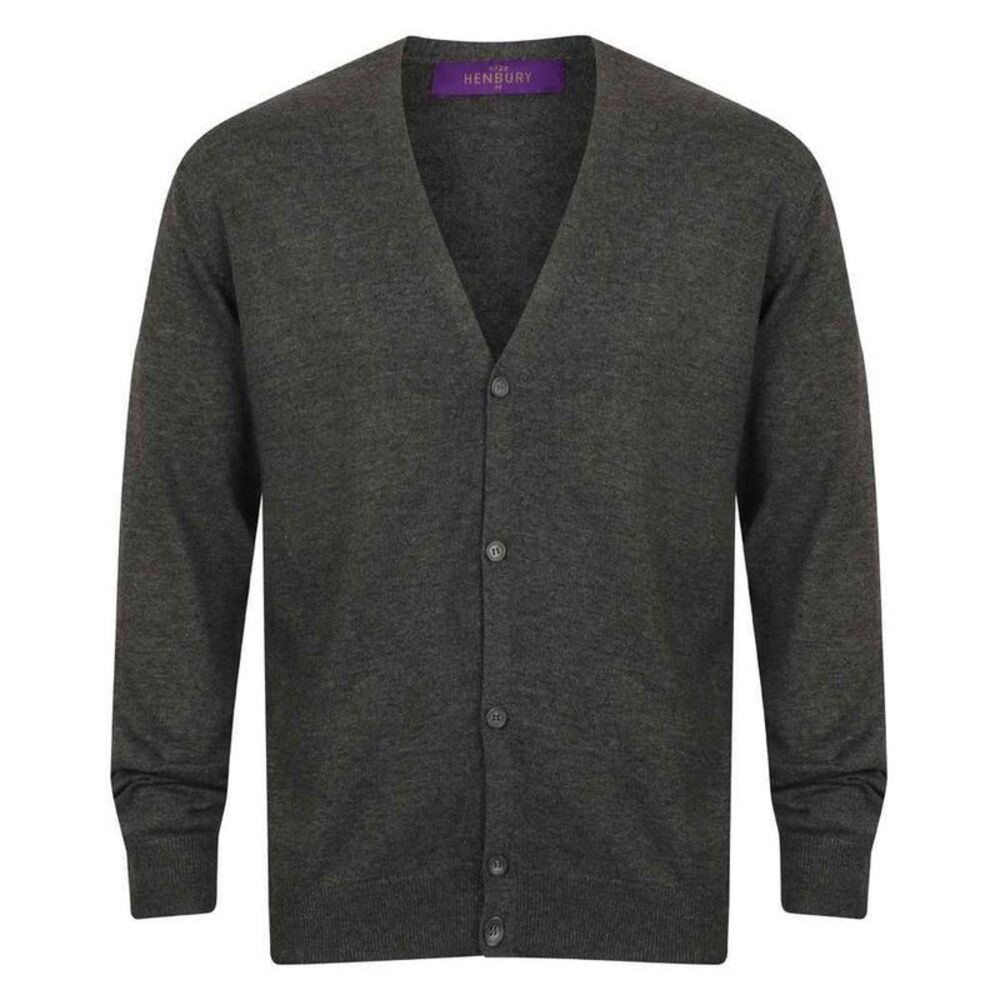 Henbury Mens Cotton Acrylic V Neck Cardigan / Grey Marl